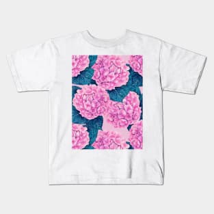 Hydrangea watercolor pattern, pink and blue Kids T-Shirt